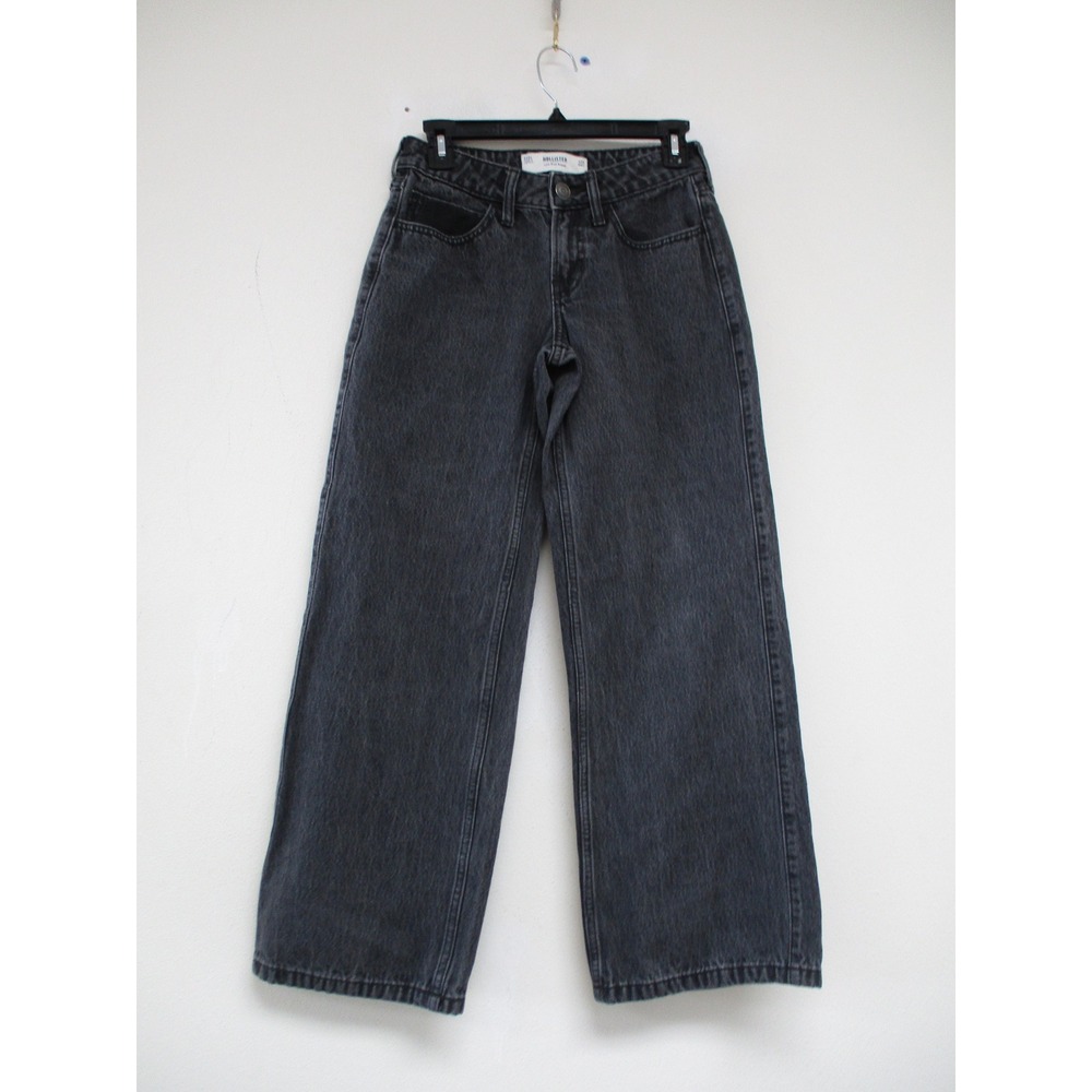 Hollister Wide Leg Jeans Women 23 Short Black Vintage Wash Low Rise Baggy Denim